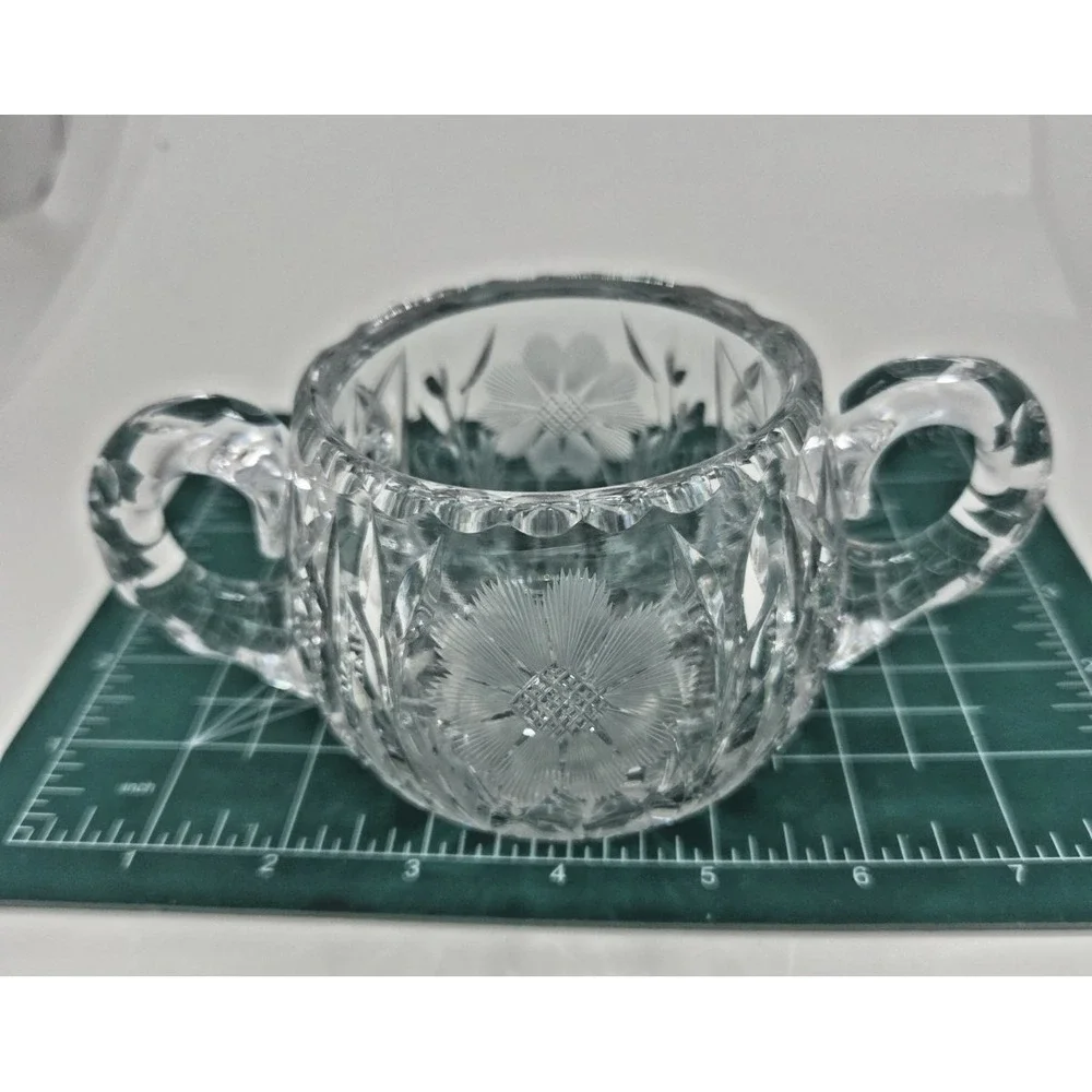 Vintage American Brilliant Cut Glass Creamer and Sugar Bowl Set Etched Floral